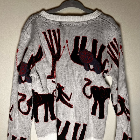 Other - Kids Ivory Knit Sweater with Black & Red Elephant Motif